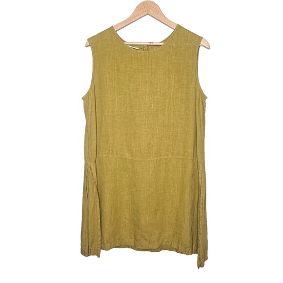 BRYN WALKER 100% Linen Tunic Small Side Slits Sleeveless Green Beachy Lagenlook - Picture 1 of 9
